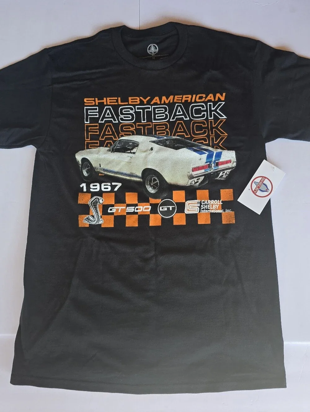 Shelby Black Fastback Graphic Tee with Orange and White Accents